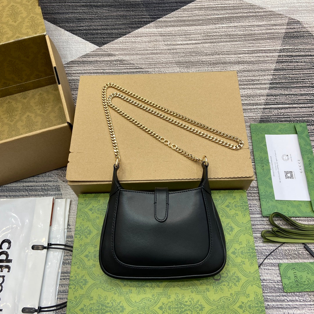 GUCCI JACKIE NOTTE MINI BAG 19 IN BLACK CALFSKIN GOLD HARDWARE