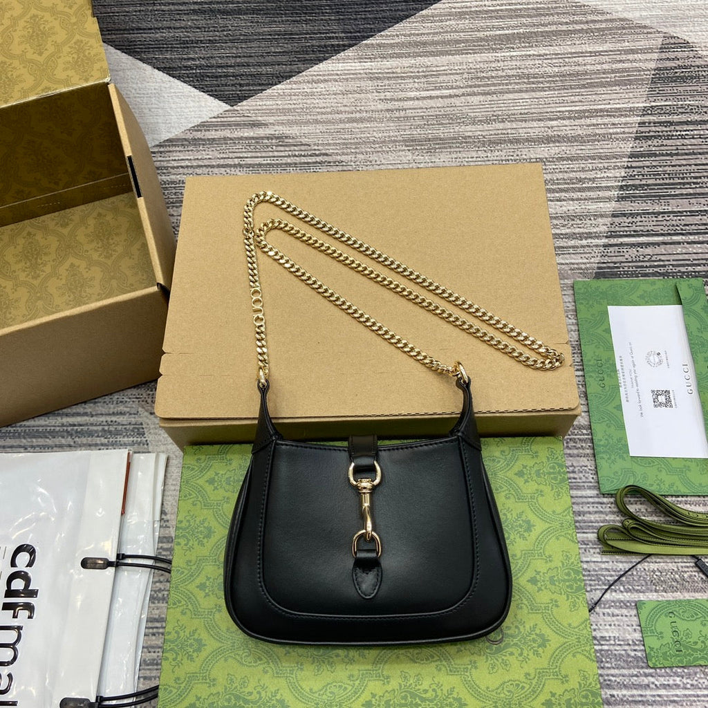 GUCCI JACKIE NOTTE MINI BAG 19 IN BLACK CALFSKIN GOLD HARDWARE