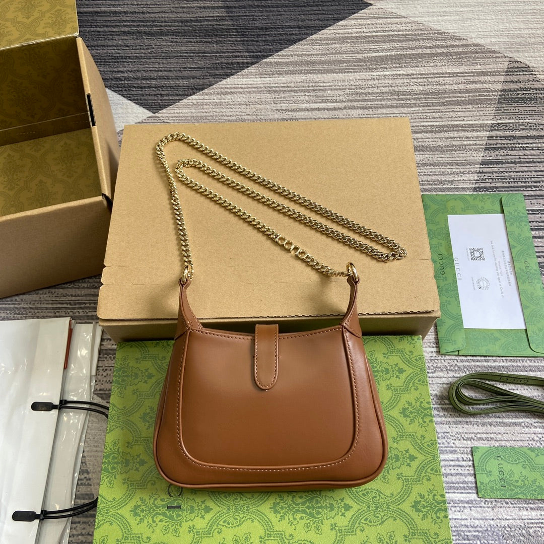 GUCCI JACKIE NOTTE MINI BAG 19 IN TAWNY BROWN CALFSKIN GOLD HARDWARE