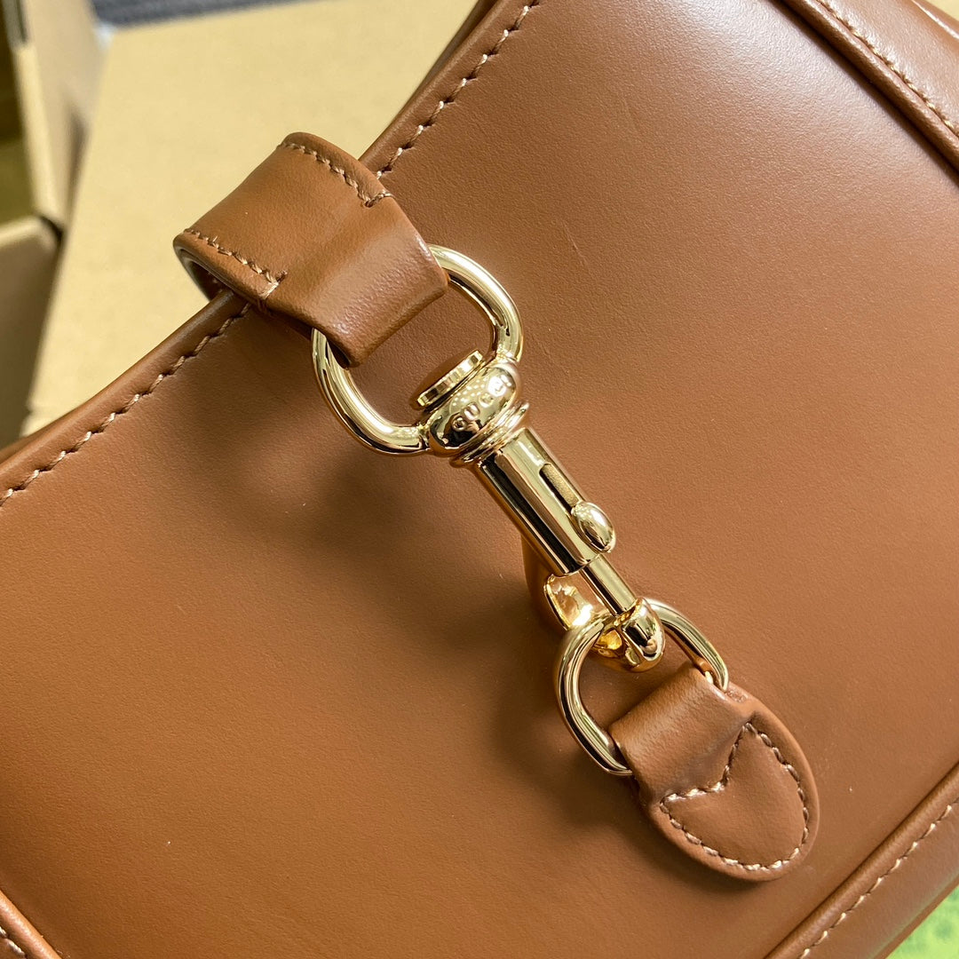 GUCCI JACKIE NOTTE MINI BAG 19 IN TAWNY BROWN CALFSKIN GOLD HARDWARE