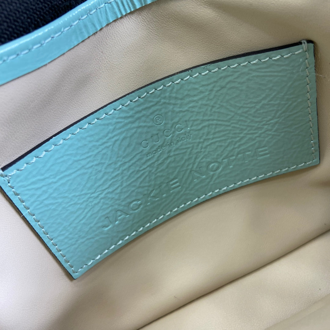 GUCCI JACKIE NOTTE MINI BAG 19 IN MINT GREEN CRACKED LACQUER CALFSKIN GOLD HARDWARE