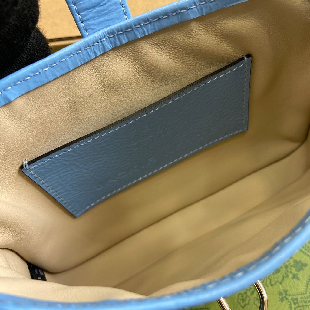 GUCCI JACKIE NOTTE MINI BAG 19 IN OCEAN BLUE CRACKED LACQUER CALFSKIN GOLD HARDWARE