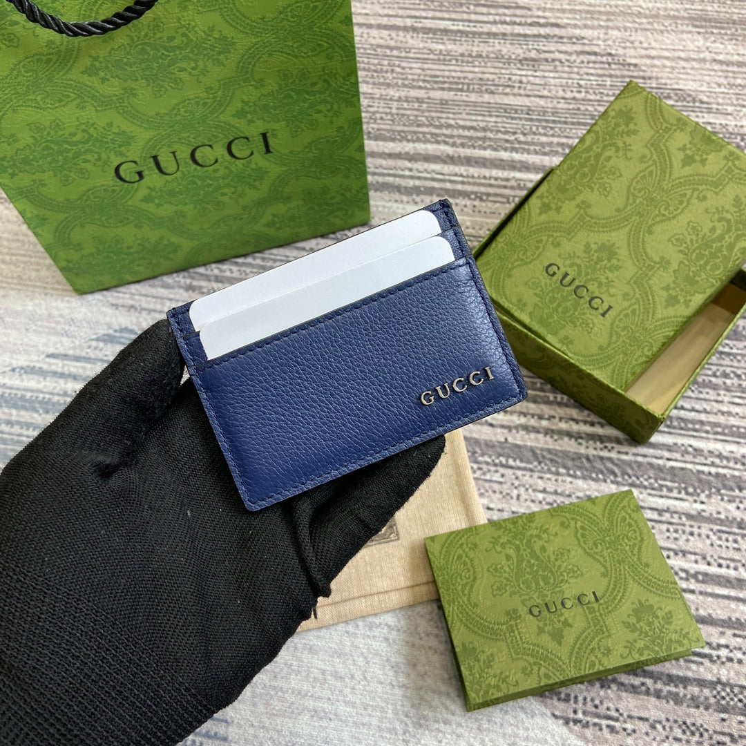 GUCCI CARD HOLDER 10 IN CLASSIC BLUE CALFSKIN
