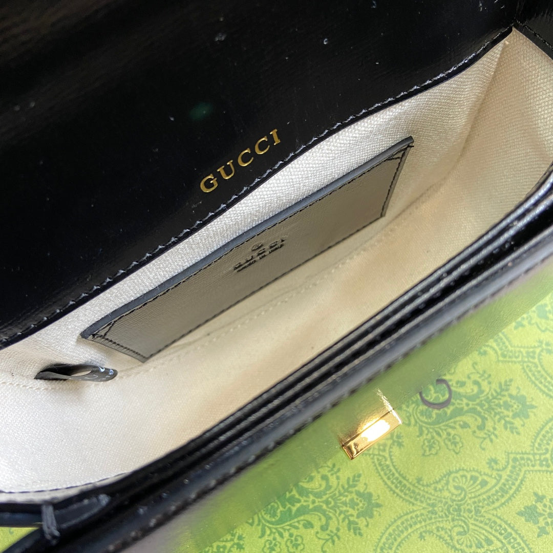 GUCCI HORSEBIT 1955 MINI TOP HANDLE BAG 18 IN BLACK CALFSKIN GOLD HARDWARE