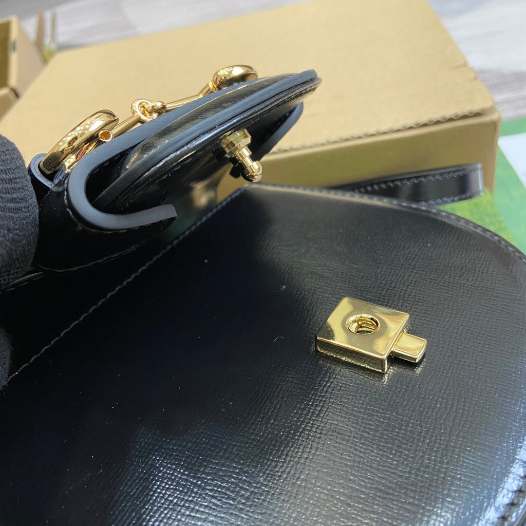 GUCCI HORSEBIT 1955 MINI TOP HANDLE BAG 18 IN BLACK CALFSKIN GOLD HARDWARE