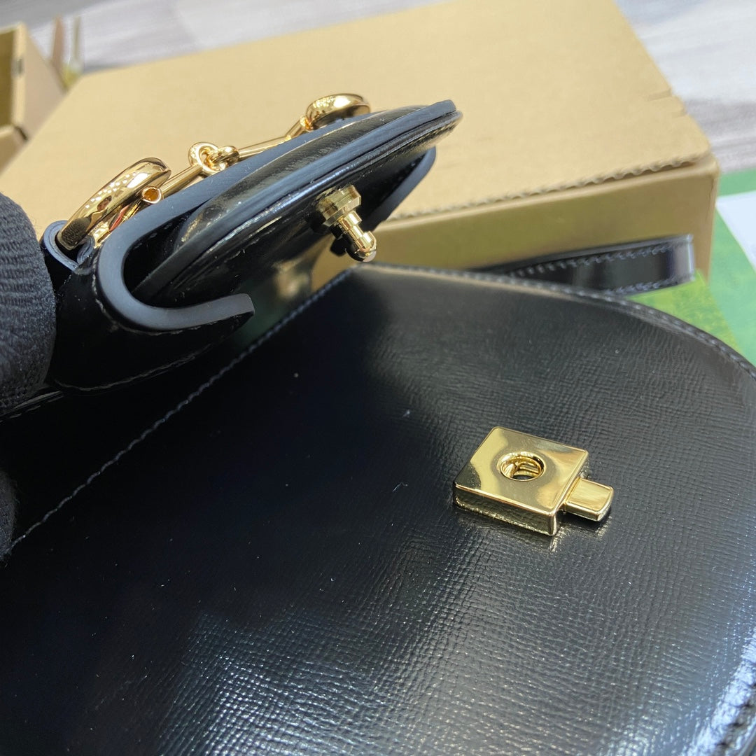 GUCCI HORSEBIT 1955 MINI TOP HANDLE BAG 18 IN BLACK CALFSKIN GOLD HARDWARE