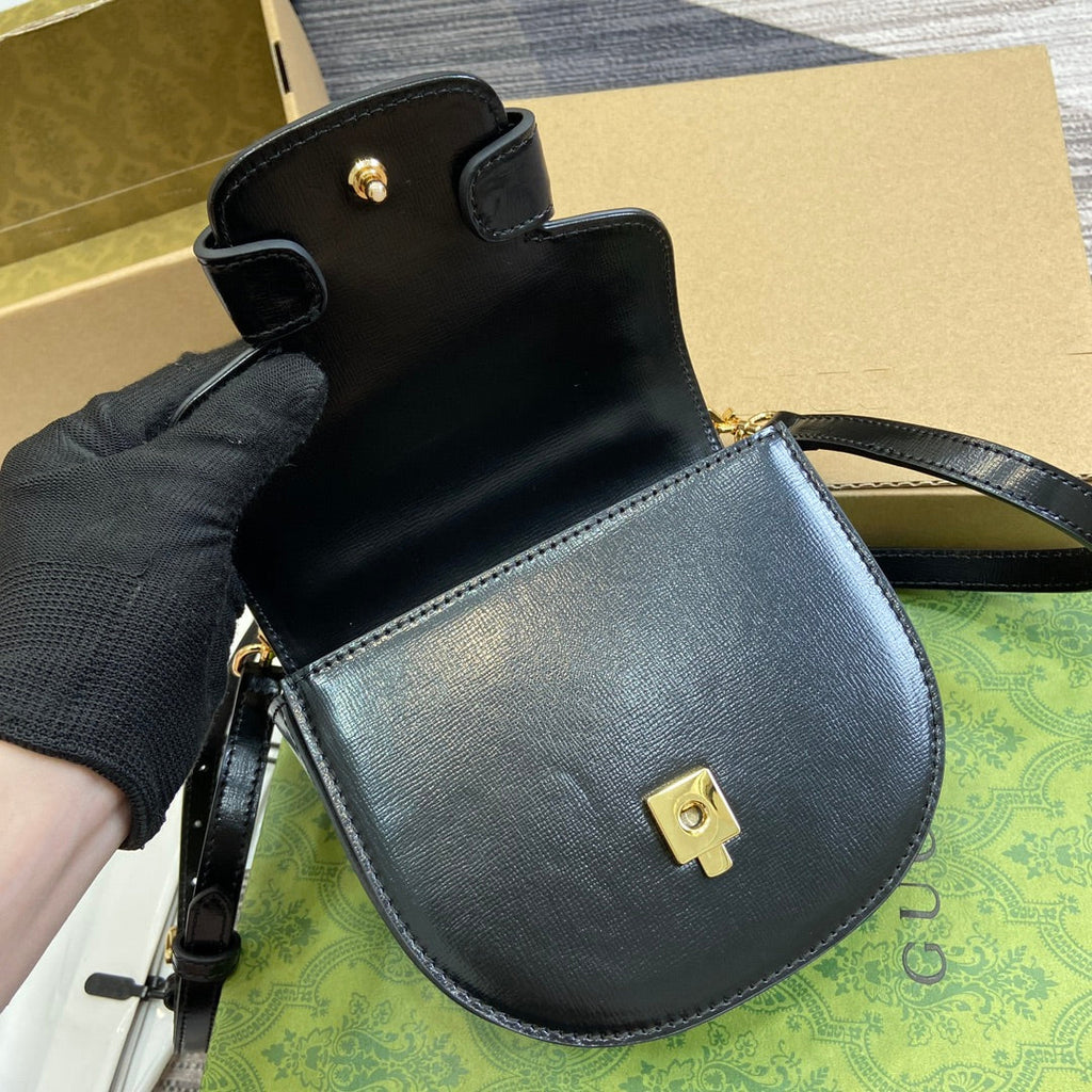 GUCCI HORSEBIT 1955 MINI TOP HANDLE BAG 18 IN BLACK CALFSKIN GOLD HARDWARE