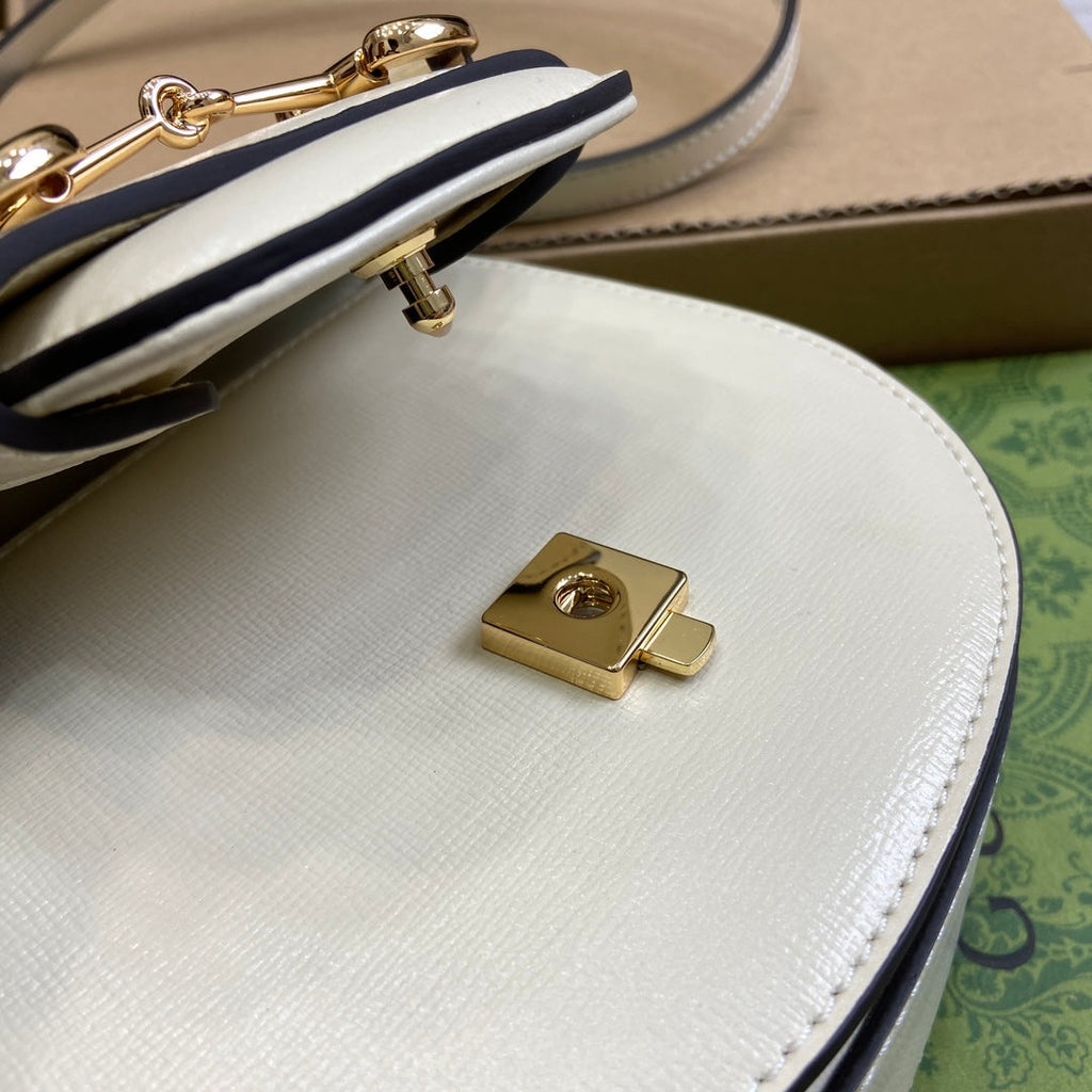 GUCCI HORSEBIT 1955 MINI TOP HANDLE BAG 18 IN WHITE CALFSKIN GOLD HARDWARE
