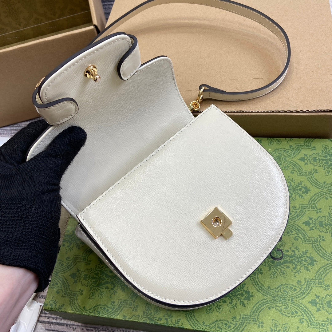 GUCCI HORSEBIT 1955 MINI TOP HANDLE BAG 18 IN WHITE CALFSKIN GOLD HARDWARE