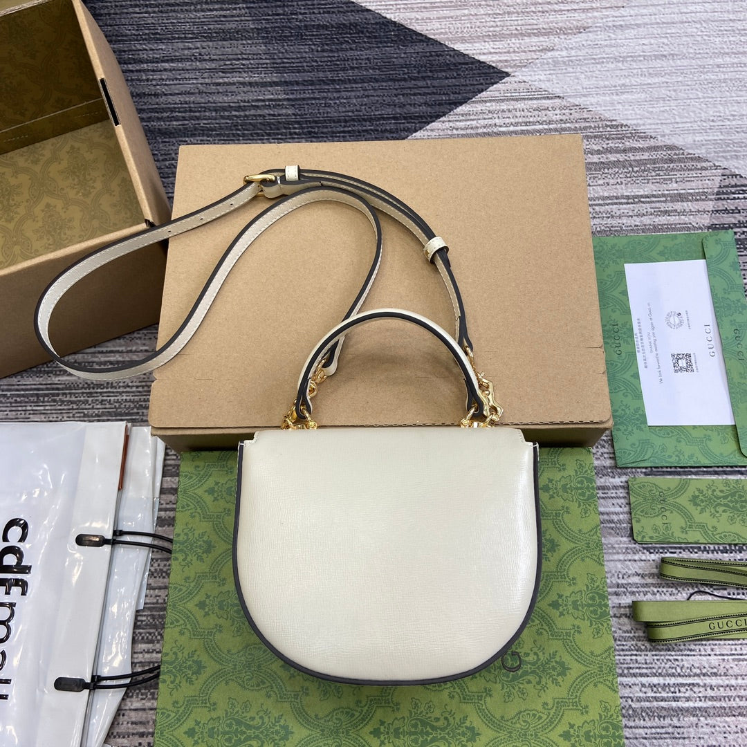 GUCCI HORSEBIT 1955 MINI TOP HANDLE BAG 18 IN WHITE CALFSKIN GOLD HARDWARE