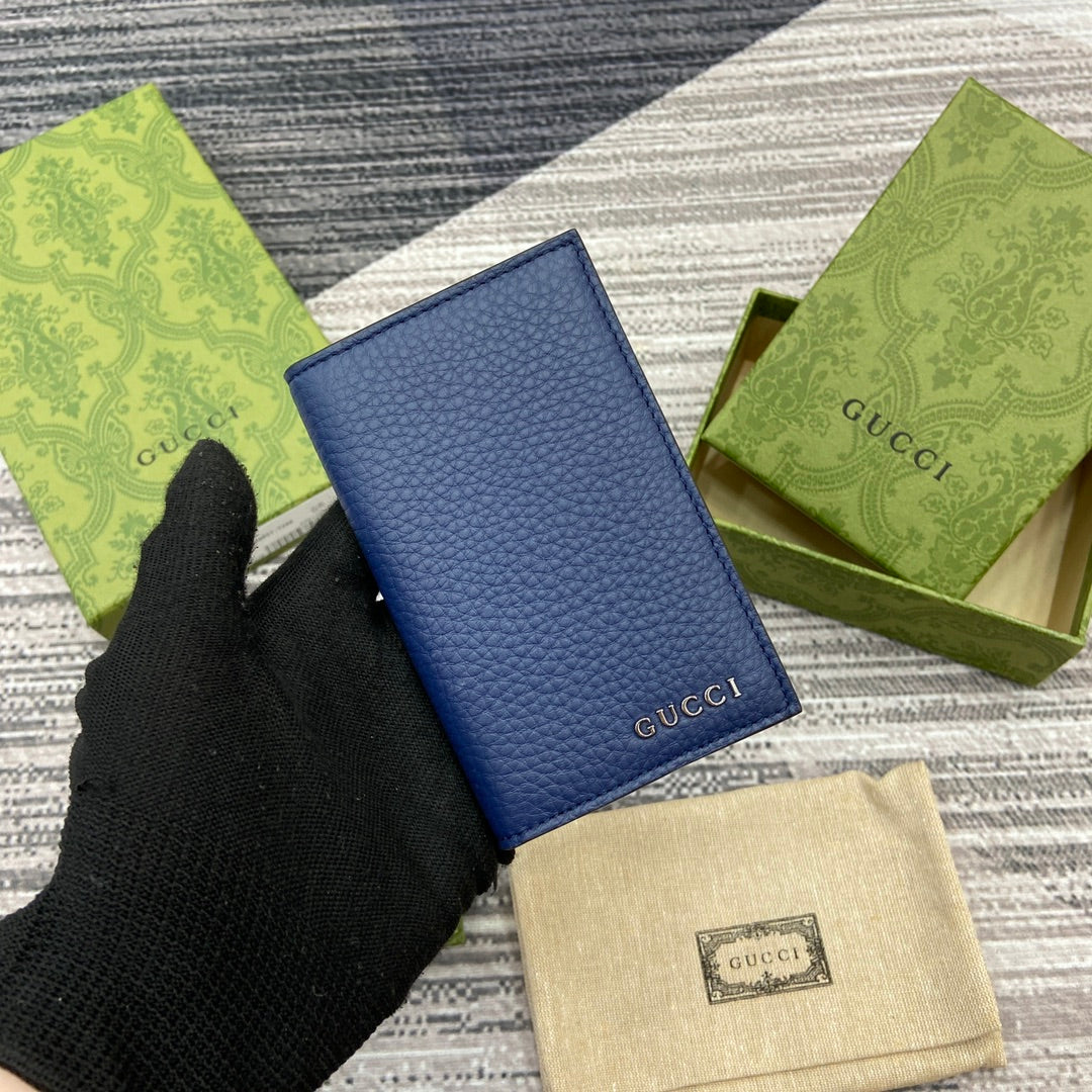 GUCCI LONG CARD HOLDER 12 IN CLASSIC BLUE CALFSKIN