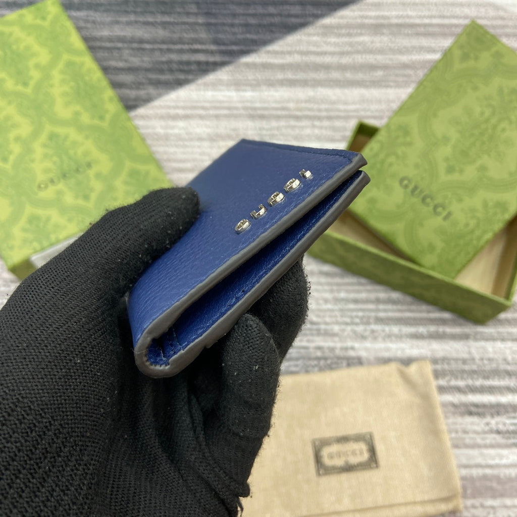 GUCCI LONG CARD HOLDER 12 IN CLASSIC BLUE CALFSKIN
