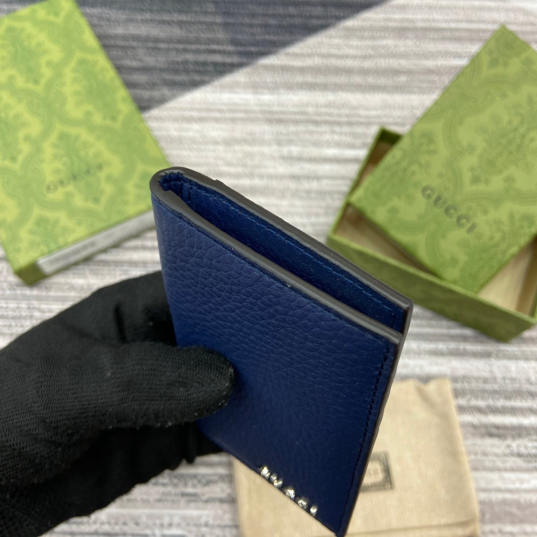 GUCCI LONG CARD HOLDER 12 IN CLASSIC BLUE CALFSKIN