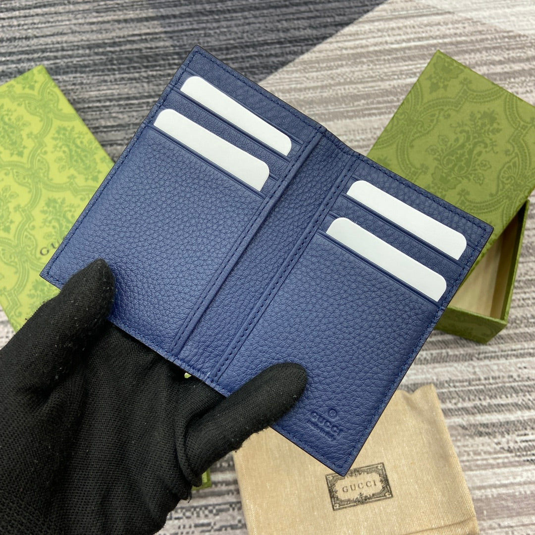 GUCCI LONG CARD HOLDER 12 IN CLASSIC BLUE CALFSKIN