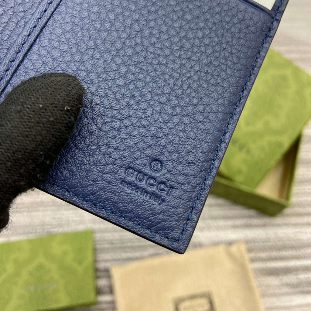 GUCCI LONG CARD HOLDER 12 IN CLASSIC BLUE CALFSKIN