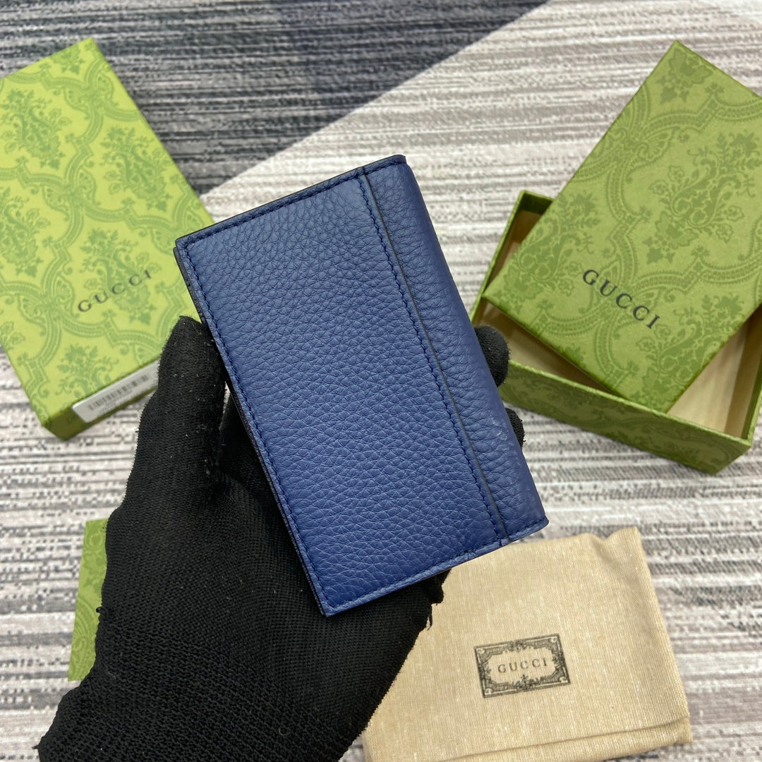 GUCCI LONG CARD HOLDER 12 IN CLASSIC BLUE CALFSKIN