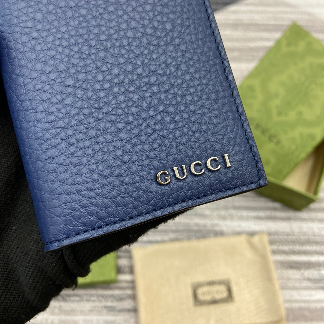 GUCCI LONG CARD HOLDER 12 IN CLASSIC BLUE CALFSKIN