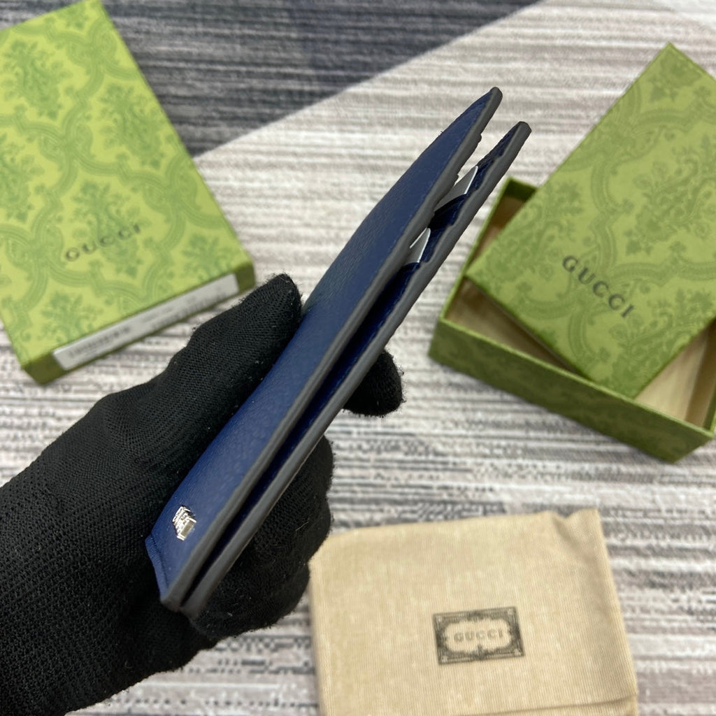GUCCI LONG CARD HOLDER 12 IN CLASSIC BLUE CALFSKIN