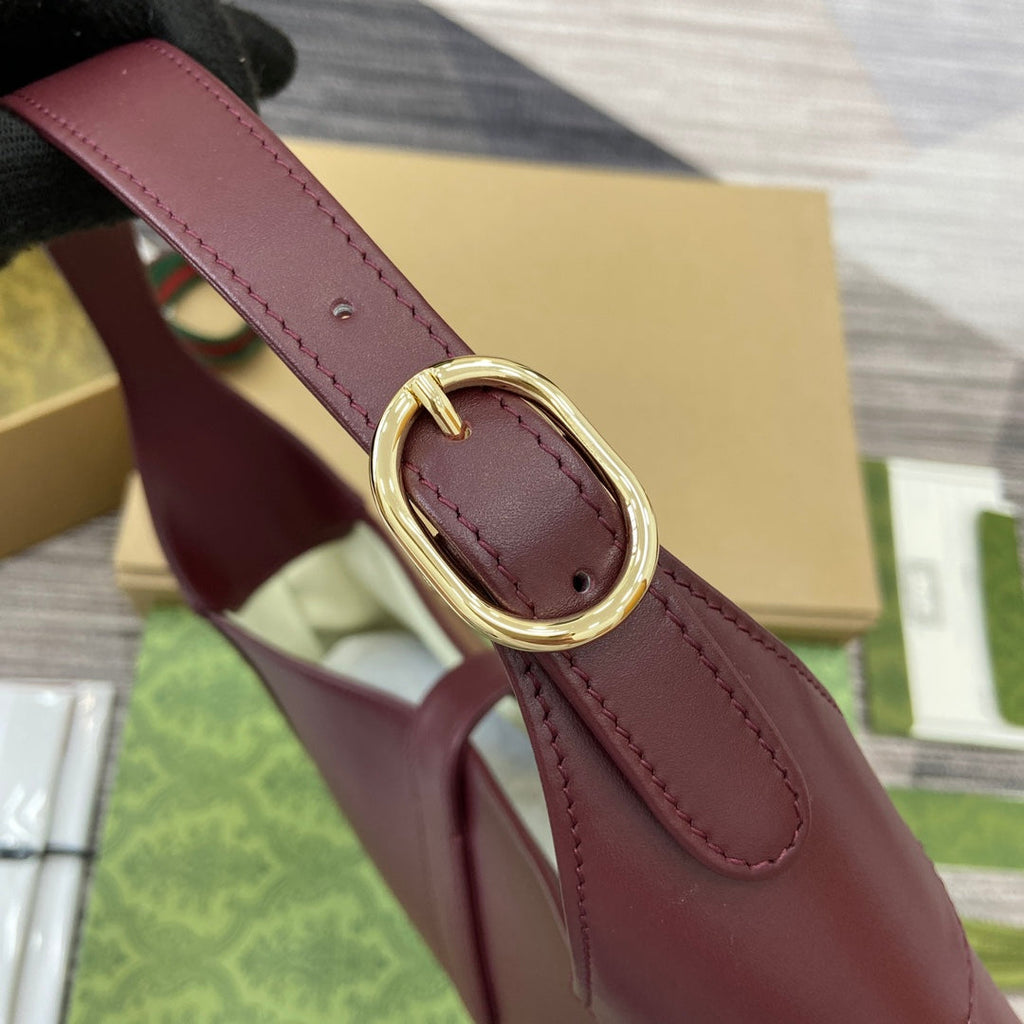 GUCCI JACKIE MEDIUM SHOULDER BAG 35 IN WINE RED CALFSKIN GOLD HARDWARE