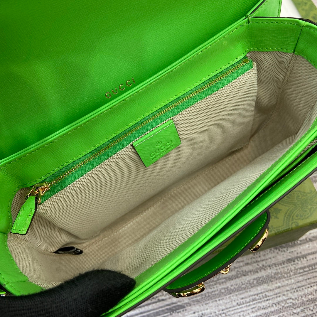 GUCCI HORSEBIT 1955 SHOULDER BAG 25 IN THYME GREEN LAMBSKIN GOLD HARDWARE