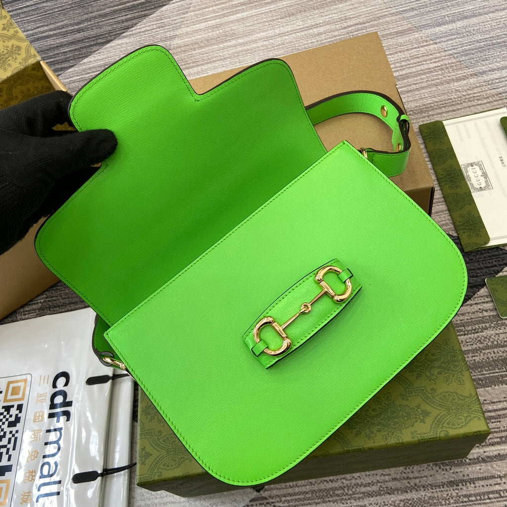 GUCCI HORSEBIT 1955 SHOULDER BAG 25 IN THYME GREEN LAMBSKIN GOLD HARDWARE