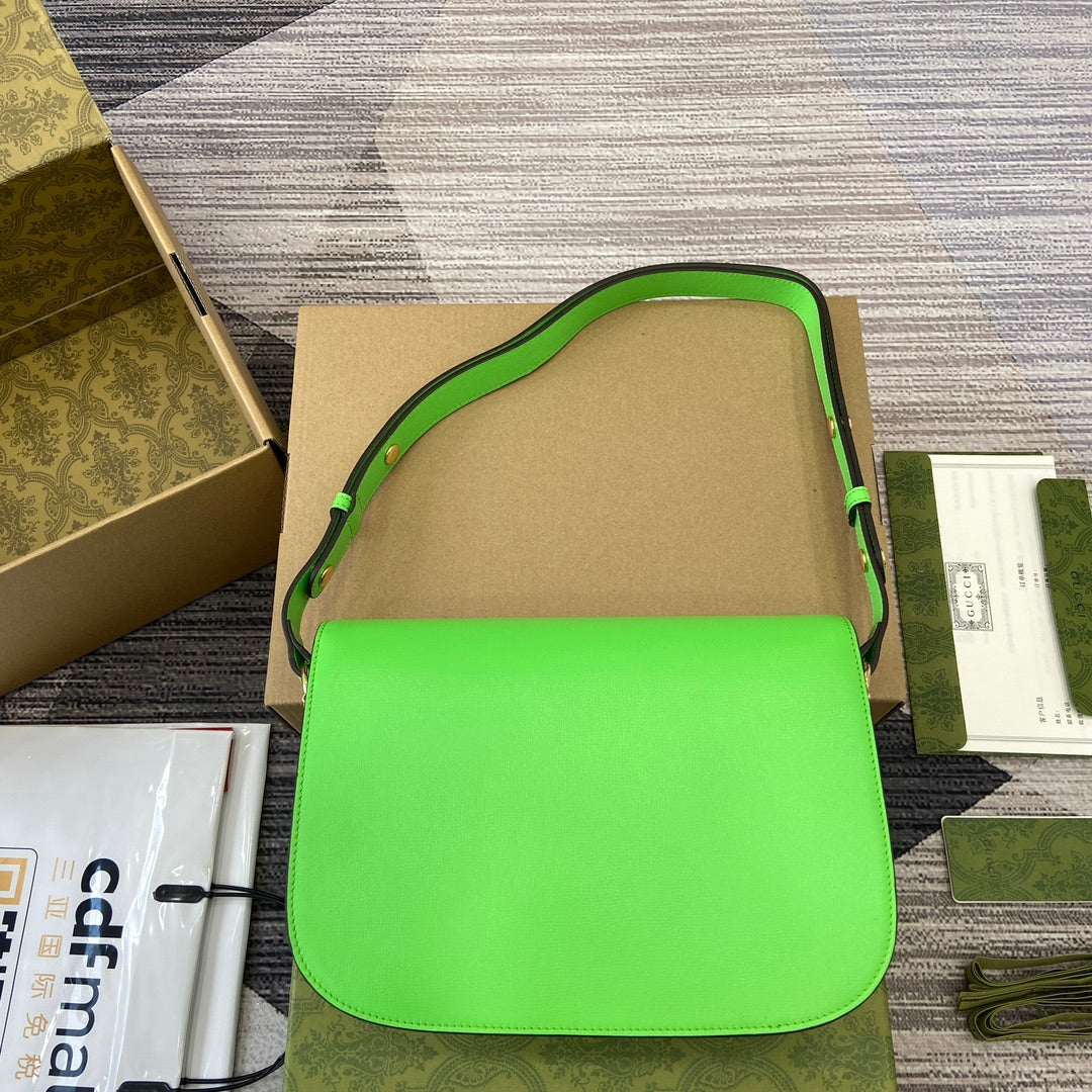 GUCCI HORSEBIT 1955 SHOULDER BAG 25 IN THYME GREEN LAMBSKIN GOLD HARDWARE