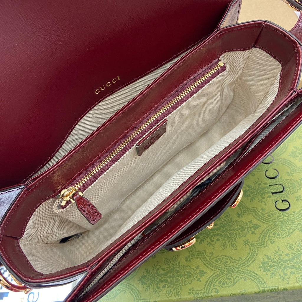 GUCCI HORSEBIT 1955 SHOULDER BAG 25 IN WINE RED LAMBSKIN GOLD HARDWARE