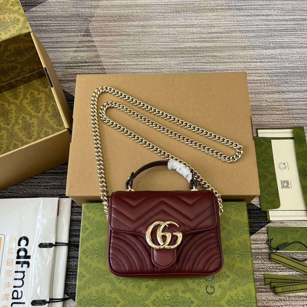 GUCCI MARMONT 13 MINI TOP HANDLE BAG ROSSO ANCORA RED CALFSKIN