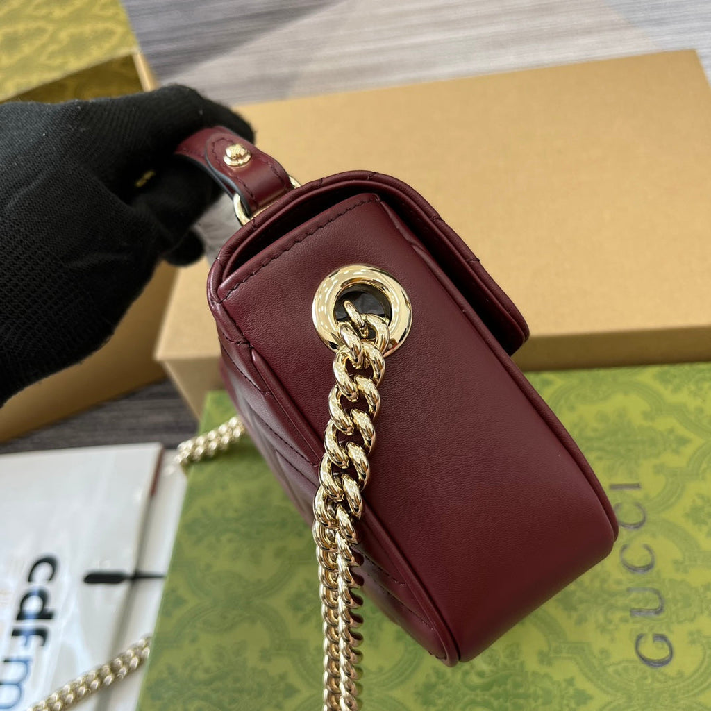 GUCCI MARMONT 13 MINI TOP HANDLE BAG ROSSO ANCORA RED CALFSKIN