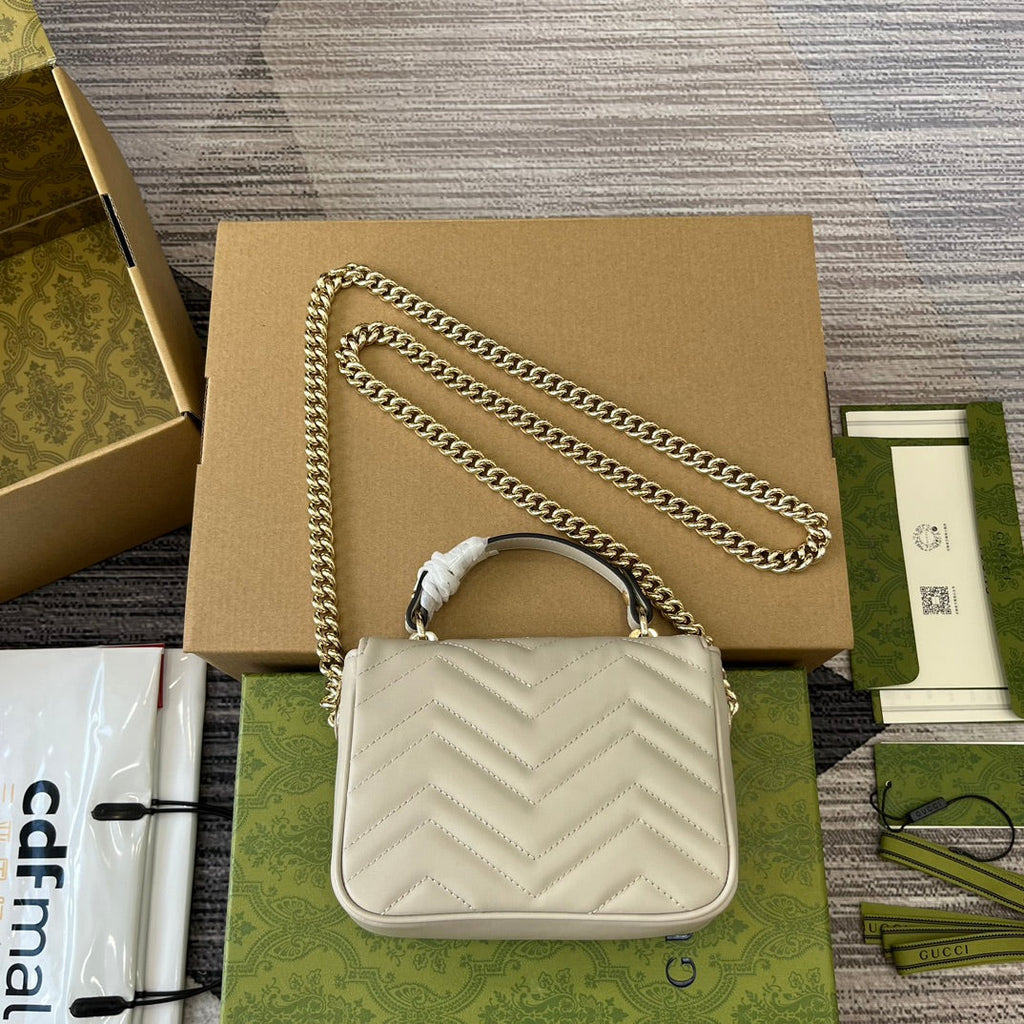 GUCCI MARMONT 13 MINI TOP HANDLE BAG WHITE CALFSKIN