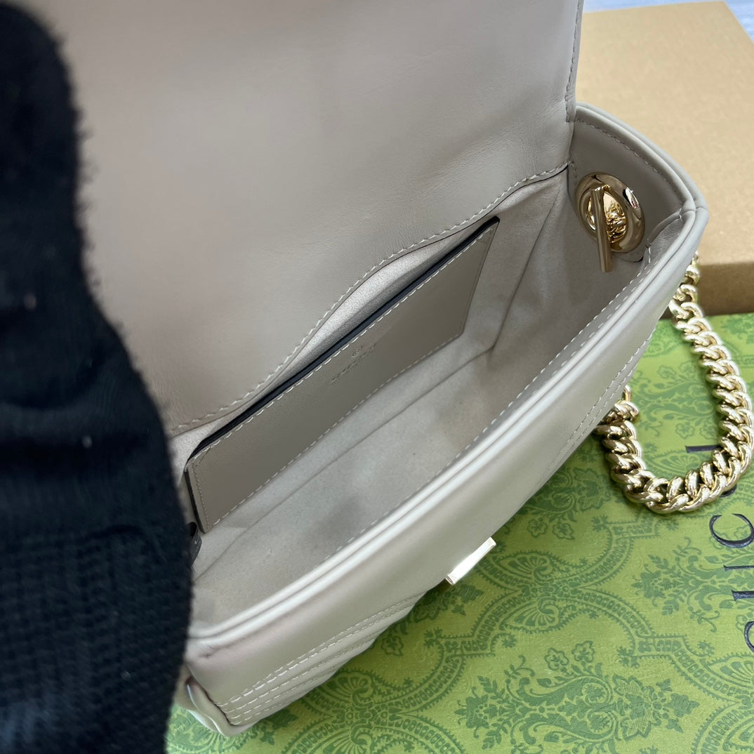 GUCCI MARMONT 13 MINI TOP HANDLE BAG WHITE CALFSKIN