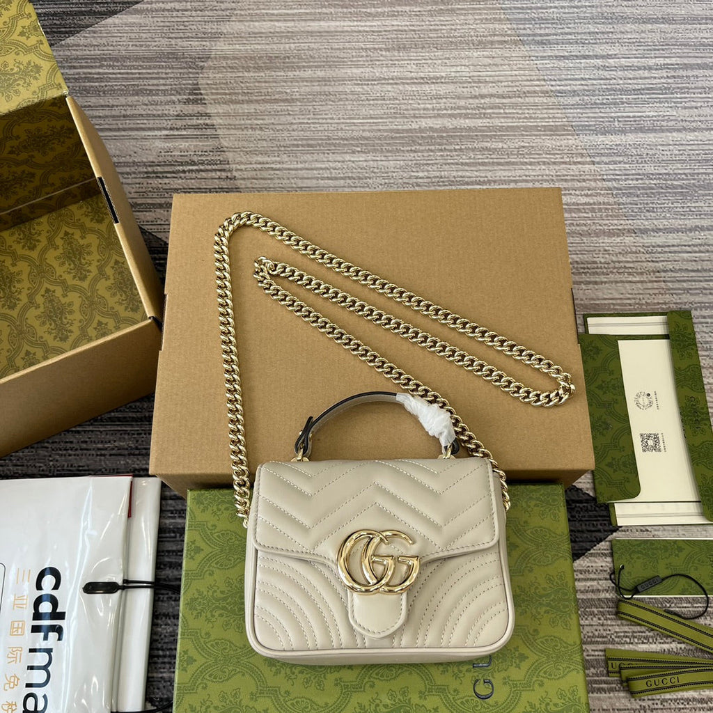 GUCCI MARMONT 13 MINI TOP HANDLE BAG WHITE CALFSKIN