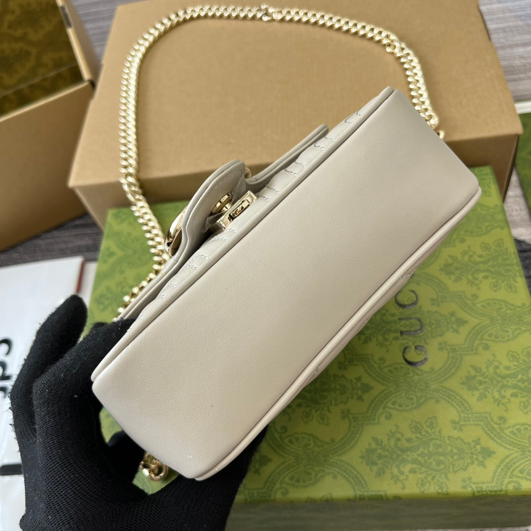 GUCCI MARMONT 13 MINI TOP HANDLE BAG WHITE CALFSKIN