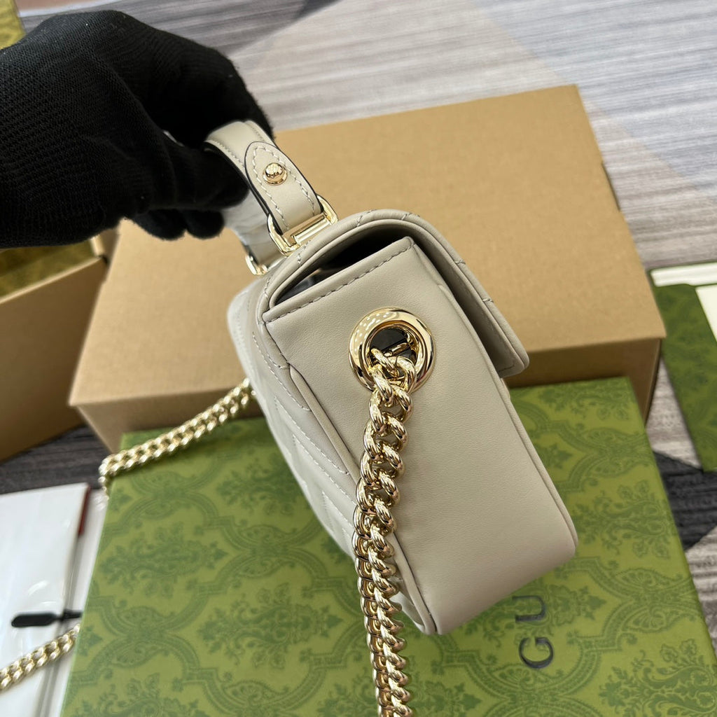 GUCCI MARMONT 13 MINI TOP HANDLE BAG WHITE CALFSKIN