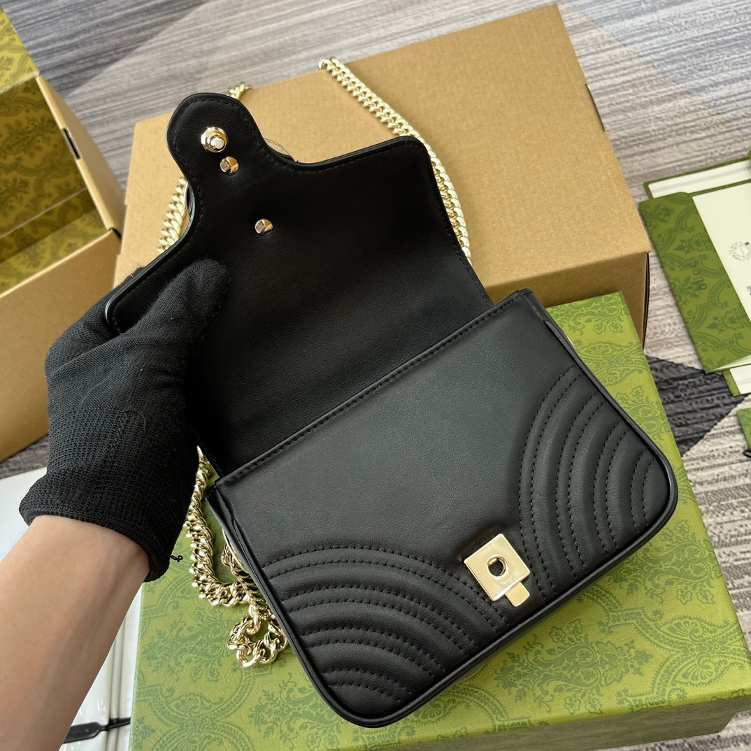 GUCCI MARMONT 13 MINI TOP HANDLE BAG BLACK CALFSKIN