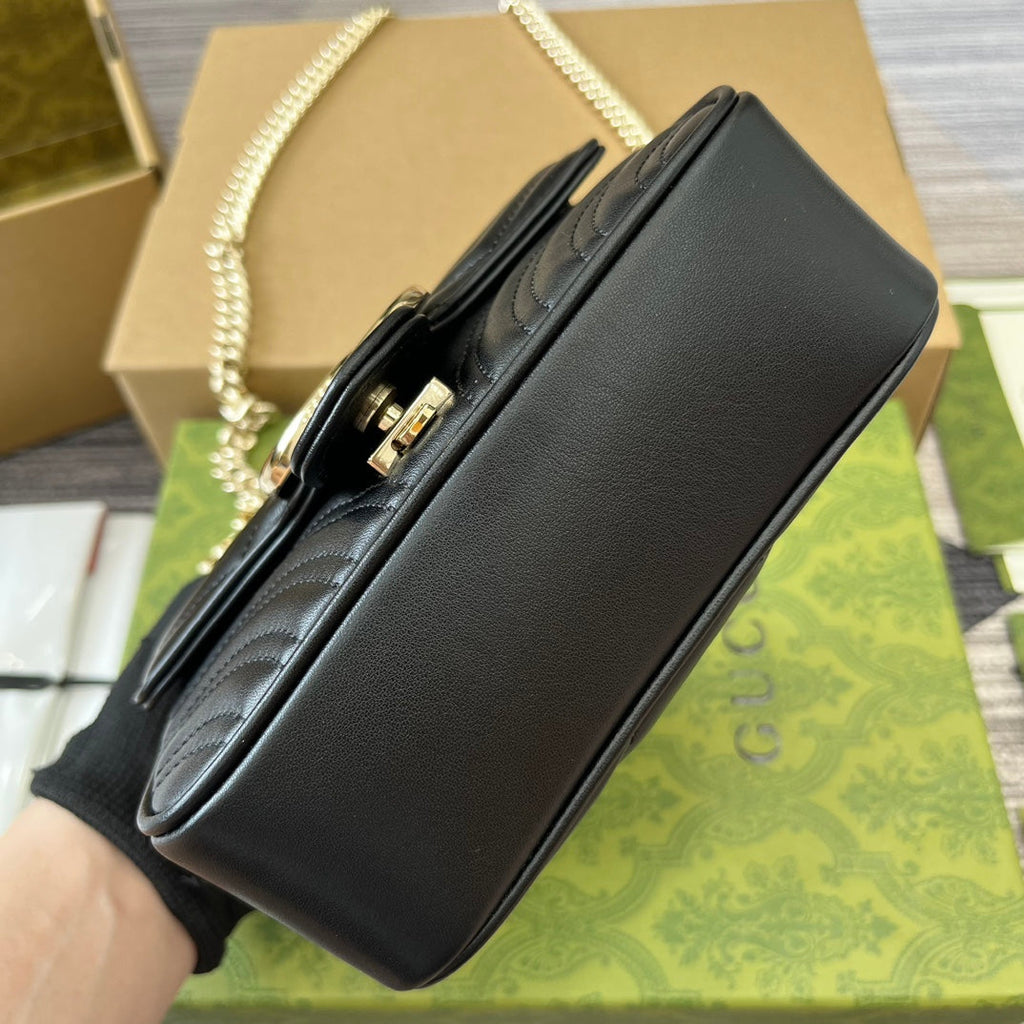 GUCCI MARMONT 13 MINI TOP HANDLE BAG BLACK CALFSKIN