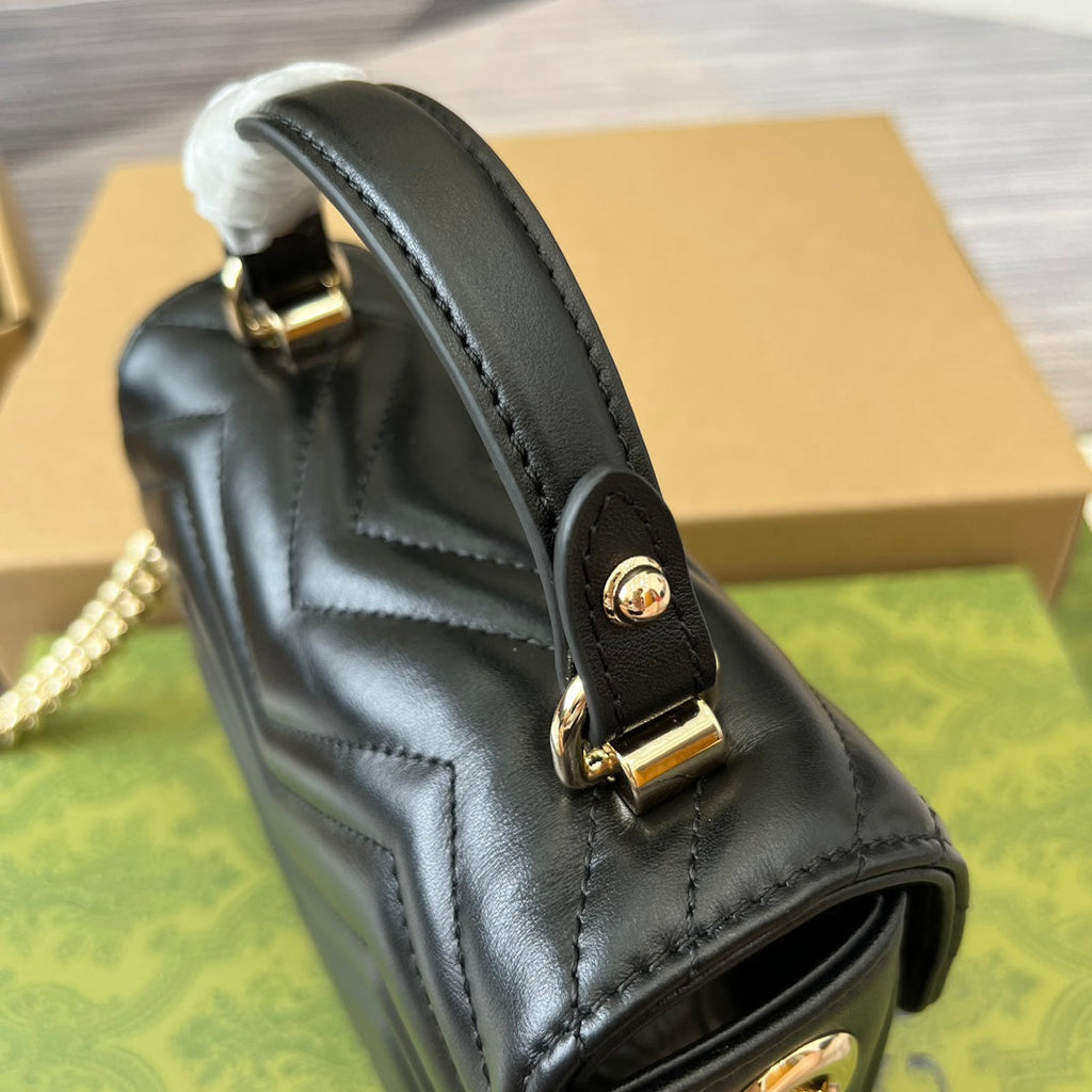 GUCCI MARMONT 13 MINI TOP HANDLE BAG BLACK CALFSKIN