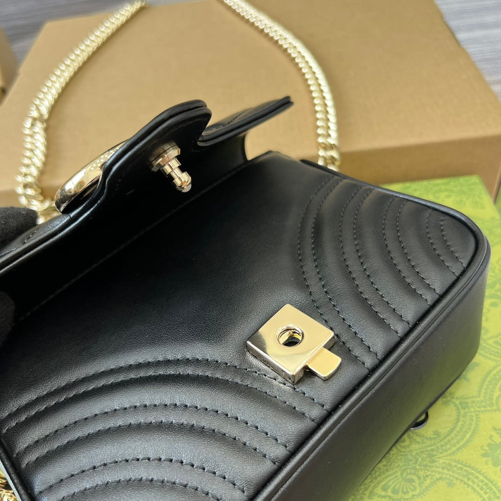 GUCCI MARMONT 13 MINI TOP HANDLE BAG BLACK CALFSKIN