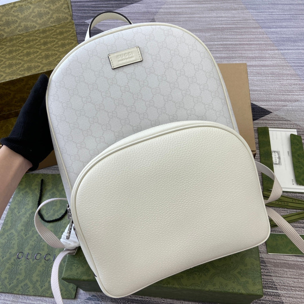 GUCCI MEDIUM 40  BACKPACK WITH TAG WHITE CALFSKIN AND CANVAS