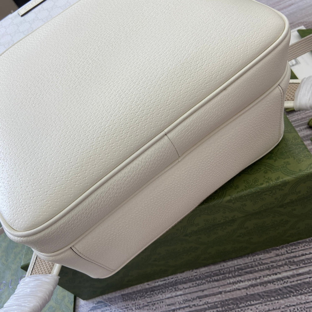 GUCCI MEDIUM 40  BACKPACK WITH TAG WHITE CALFSKIN AND CANVAS