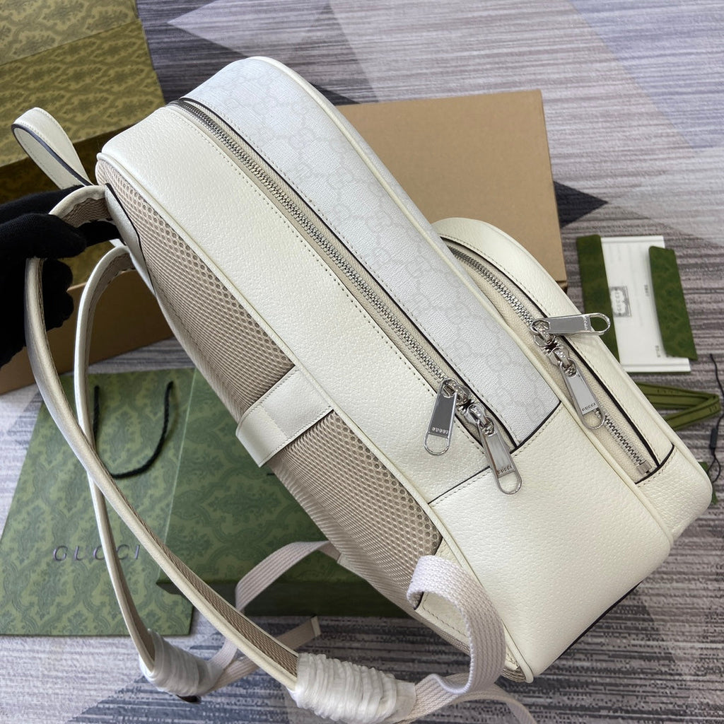 GUCCI MEDIUM 40  BACKPACK WITH TAG WHITE CALFSKIN AND CANVAS