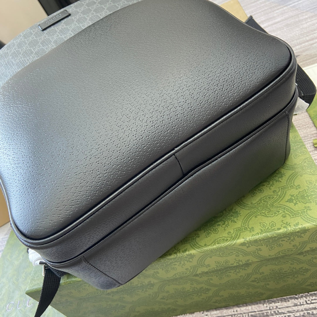 GUCCI MEDIUM 40  BACKPACK WITH TAG BLACK CALFSKIN AND CANVAS