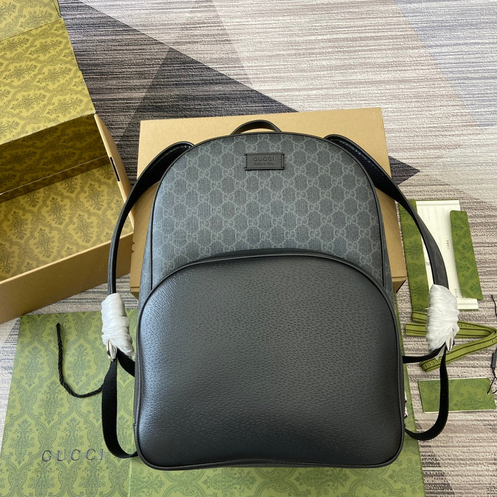 GUCCI MEDIUM 40  BACKPACK WITH TAG BLACK CALFSKIN AND CANVAS