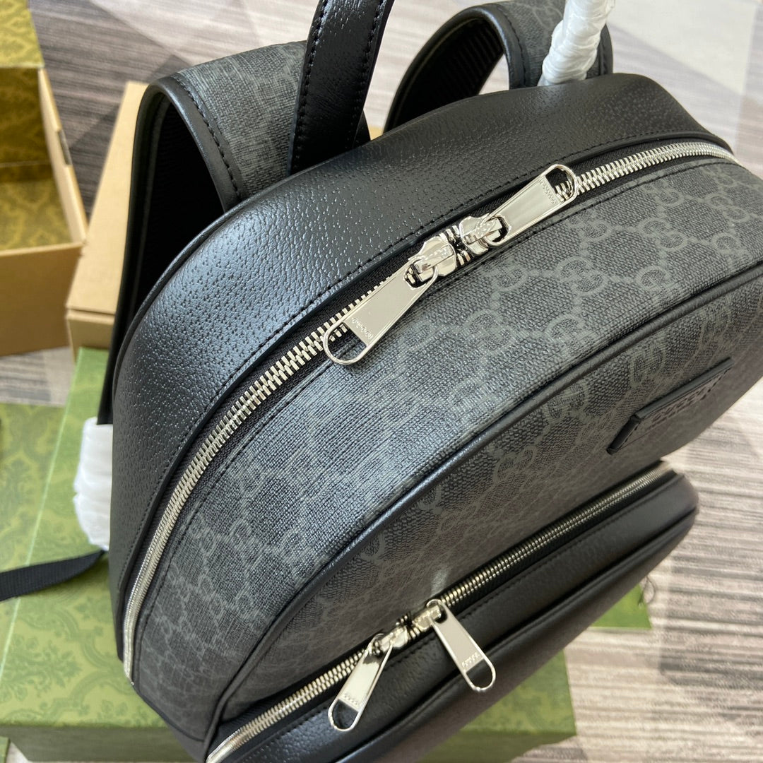 GUCCI MEDIUM 40  BACKPACK WITH TAG BLACK CALFSKIN AND CANVAS
