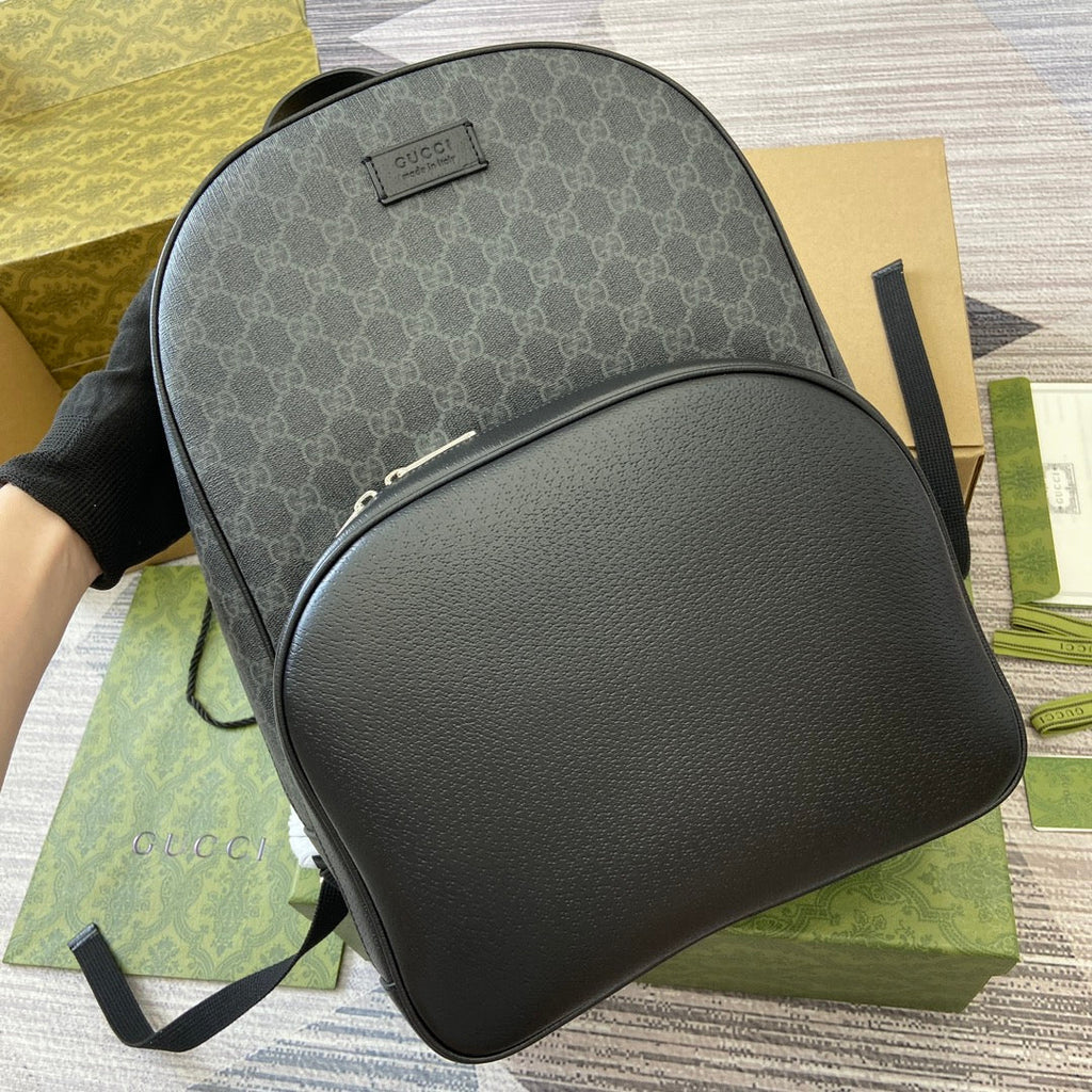 GUCCI MEDIUM 40  BACKPACK WITH TAG BLACK CALFSKIN AND CANVAS