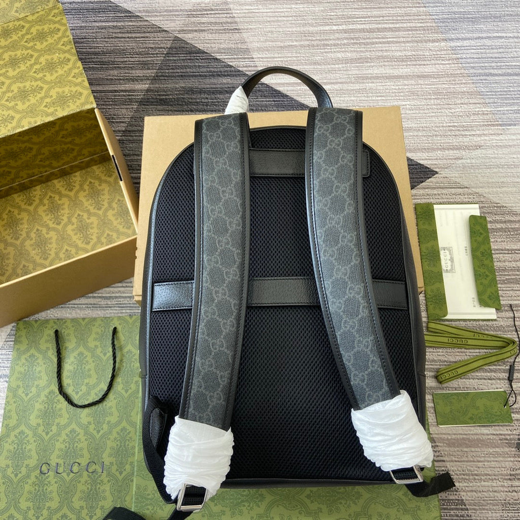 GUCCI MEDIUM 40  BACKPACK WITH TAG BLACK CALFSKIN AND CANVAS