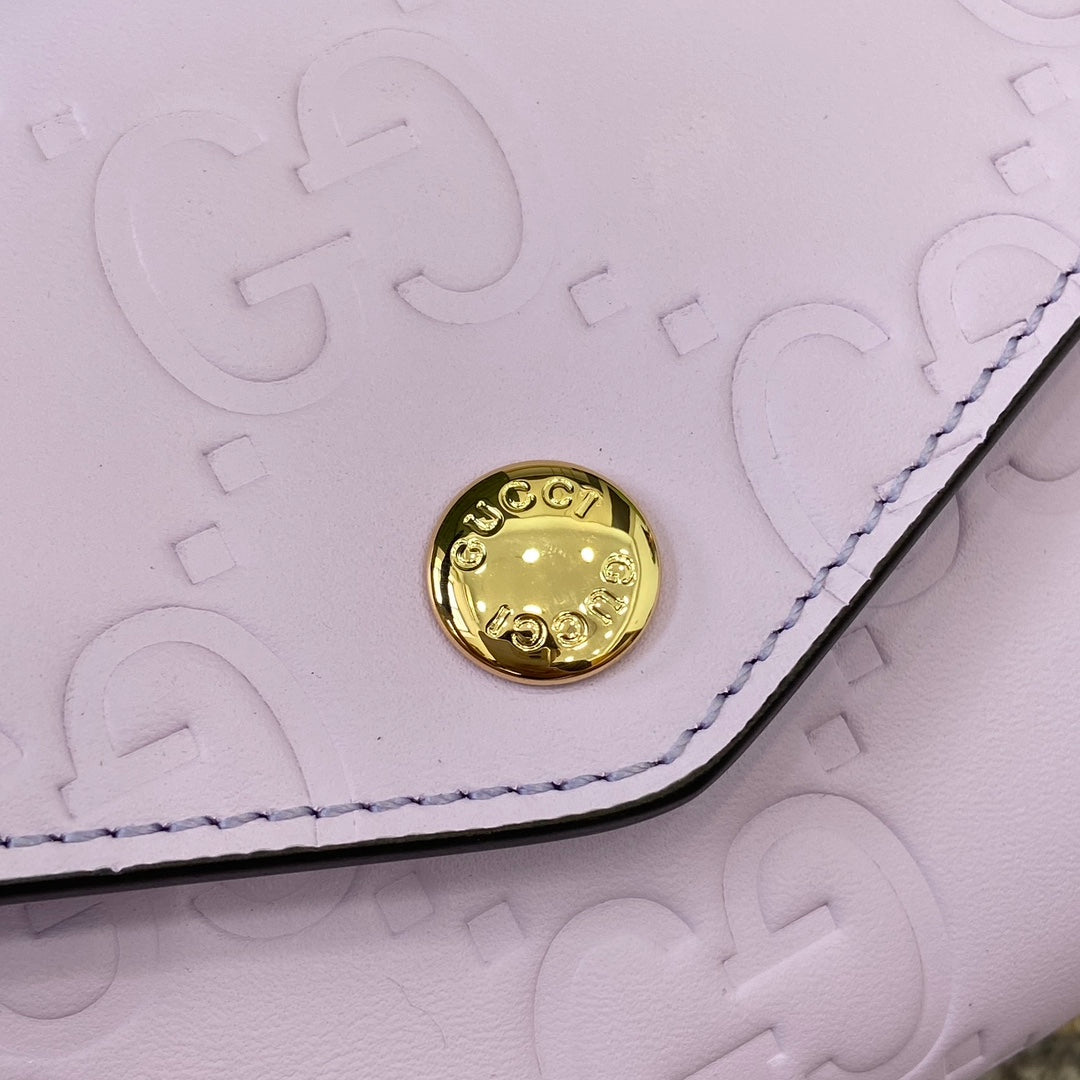 GUCCI CONTINENTAL WALLET 19 IN LIGHT VIOLET EMBOSSED CALFSKIN GOLD HARDWARE