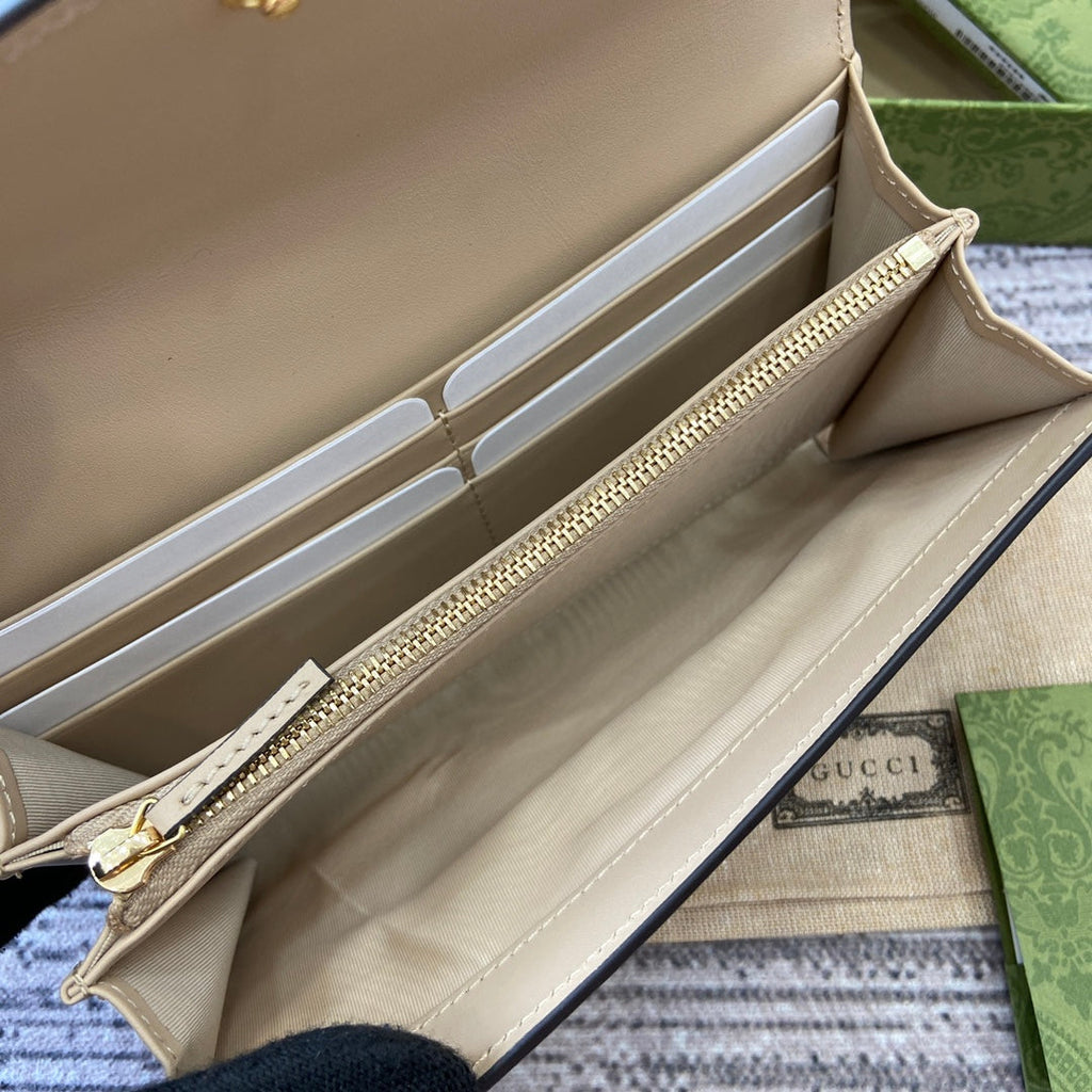 GUCCI CONTINENTAL WALLET 19 IN LIGHT YELLOW EMBOSSED CALFSKIN GOLD HARDWARE