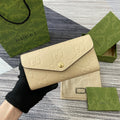 GUCCI CONTINENTAL WALLET 19 IN LIGHT YELLOW EMBOSSED CALFSKIN GOLD HARDWARE