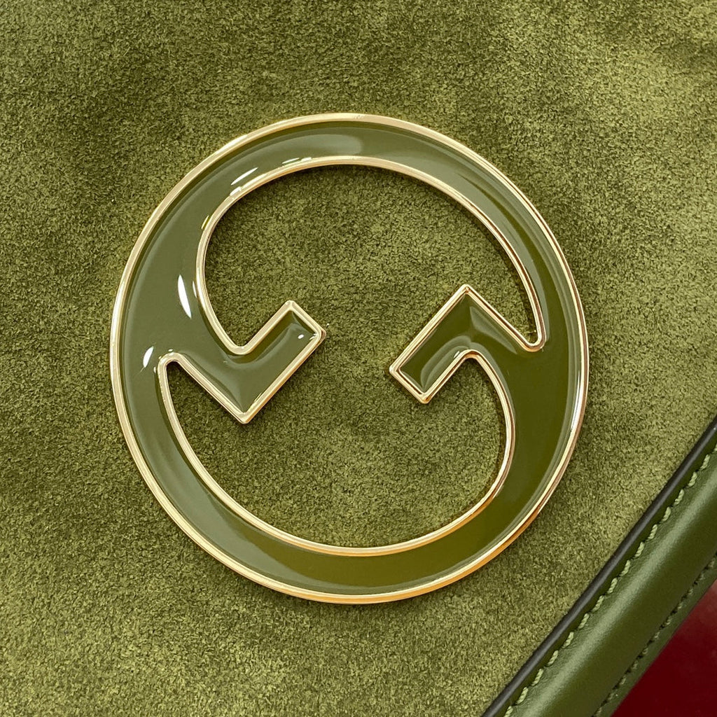 GUCCI BLONDIE SMALL SHOULDER BAG 26 IN JUNIPER GREEN CALFSKIN AND SUEDE GOLD HARDWARE